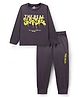Weet Knitted Full Sleeves T-Shirt & Lounge Pant Set With Text Print - Black