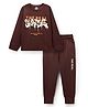 Weet Knitted Full Sleeves Shirt & Lounge Pant Set With Text Print - Brown