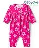 Babyoye 100% Cotton Knit Eco Jiva Finish Full Sleeves Romper with Floral Print & Bow Applique - Dark Pink