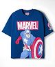 Primo Gino Marvel Terry Knit Drop Shoulder Half Sleeves T-Shirt with Captain America Graphic - Navy Blue