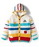 Babyhug Knit Full Sleeves Hooded Front Open Sweater with Stripes & Embroidery - Multicolor