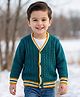 Babyhug Knit Full Sleeves Front Open Sweater With Tape Detailing - Teal Blue
