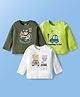 Doodle Poodle 100% Cotton Knit Full Sleeves T-Shirts with Bear Print Pack of 3 - White Lime & Olive Green