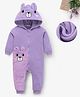 Mark & Mia Full Sleeves Front Open Hooded Winter Romper with Bear Embroidery & Ear Applique - Purple