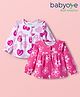Babyoye 100% Cotton Knit Eco Jiva Finish Full Sleeves Front Open Jhablas with Heart & Floral Print Pack of 2 - Dark Pink & White