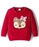 Babyhug Knit Full Sleeves Pullover With Reindeer & Bow Applique and Kangaroo Pocket - Dark Pink