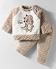 Mom's pet Fur Knit Full Sleeves Dinosaur  Embroidered Sweatshirt With Joggers Set - Brown