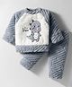 Mom's pet Fur Knit Full Sleeves Dinosaur  Embroidered Sweatshirt With Joggers Set - Grey