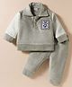 Mom's pet Fleece Knit Full Sleeves Team Captain Text Patch Detailed Sweatshirt With Joggers Set - Green Colour