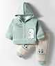 Mom's pet Fleece Knit Full Sleeves Dino Embroidered Hooded Sweatshirt With Joggers Set - Green