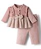 Mom's pet Fleece Knit Full Sleeves Frill & Bow Applique Detailed Dress With Leggings  - Pink