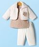 Mom's pet Fur Knit Full Sleeves Floral Applique Detailed Heavy Winter Jacket & Midi Dress With Leggings - Brown