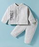 Mom's pet Fleece Knit Full Sleeves Cute Text Embroidered Sweatjacket With Pants Set - Grey