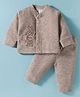 Mom's pet Fleece Knit Full Sleeves Boss Text Embroidered Sweatjacket With Pants Set - Brown