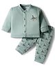 Mom's pet Fleece Knit Full Sleeves Sea Explorer Printed Sweatjacket With Pants Set - Green