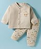 Mom's pet Fleece Knit Full Sleeves Wild Safari Text & Car Printed Sweatjacket With Pants Set - Light Brown