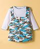 Mom's pet Cotton Knit Camouflage Printed Pinafore Dress With Separate Full Sleeves Top - Blue