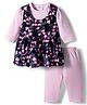 Mom's pet Cotton Knit Floral Printed Pinafore Dress With Separate Full Sleeves Top & Leggings - Pink
