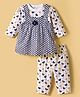 Mom's pet Cotton Knit Polka Dots Printed Pinafore Dress With Separate Full Sleeves Top & Leggings - Blue