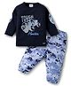 Mom's pet Cotton Knit Full Sleeves Tough Monster Printed  Tee With Joggers Set -Blue