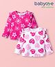 Babyoye 100% Cotton Knit Eco Jiva Finish Full Sleeves T-Shirts With Heart & Floral Print Pack of 2 - Dark Pink & White
