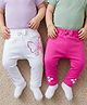 Babyoye 100% Cotton Interlock Knit with Eco Jiva Finish Full Length Diaper Leggings with Bow Applique Hearts & Butterfly Print Pack of 2 - White & Pink