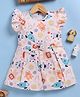 TOONYPORT Cotton Knit Frill Sleeves Animals In Space Printed Dress - Multi Colour