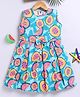 TOONYPORT Cotton Knit Sleeveless Tropical Theme Printed Bow Applique Detailed Dress - Blue