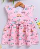 TOONYPORT Cotton Knit Cap Sleeves Cars Printed Bow Applique Detailed Dress - Pink