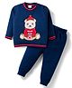 Babyhug Knitted Full Sleeves Sweater Set With Teddy Bear Design - Navy Blue