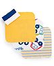 Kookie Kids India Interlock Knit Wash Cloths with Stripes & Vehicle Print Pack Of 5 L 25.4 x B 23.5 cm - White Yellow & Blue