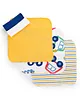 Kookie Kids India Interlock Knit Wash Cloths with Stripes & Vehicle Print Pack Of 5 L 25.4 x B 23.5 cm - White Yellow & Blue