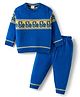Babyhug Knitted Full Sleeves Sweater Set With Tractor Design - Royal Blue