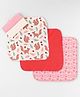 Kookie Kids Interlock Knit Wash Cloths with Animal & Floral Print Pack Of 5 L 25 x B 25 cm - White Red & Pink