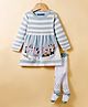 ToffyHouse Knitted Full Sleeves Striped Frock with Footed Leggings & Animal Embroidery - Multicolor