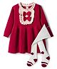 ToffyHouse Knitted Full Sleeves Winter Frock with Leggings & Bow Applique - Maroon