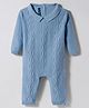 ToffyHouse Knitted Full Sleeves Winter Wear Romper With Cable Knit Design - Light Blue