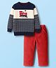 ToffyHouse Knitted Full Sleeves Winter Wear Sweatshirt & Pant Set With Vehicle Print - Navy Blue