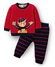 ToffyHouse Knit Full Sleeves Winter Wear T-Shirt and Joggers Set with Stripes & Teddy Design - Red & Navy Blue