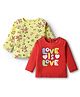 Doodle Poodle Single Jersey Knit Full Sleeves Tops with Floral & Text Print Pack of 2 - Red & Yellow