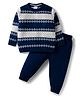 Babyhug Knitted Full Sleeves Striped Sweater Set - Navy Blue