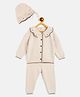 JWAAQ Cotton Knit Full Sleeves Self Designed Sweater & Pant With Cap Set - Cream