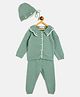 JWAAQ Cotton Knit Full Sleeves Self Designed Sweater & Pant With Cap Set - Green