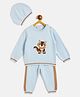 JWAAQ Cotton Knit Full Sleeves Cute Squirel Designed Sweater & Pant With Cap Set - Blue