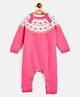 JWAAQ Cotton Knit Full Sleeves Abstract Designed Fur Detailed Romper - Pink