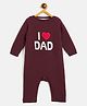 JWAAQ Cotton Knit Family Theme Full Sleeves I Love Dad Printed & Fur Detailed Romper - Wine