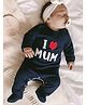 JWAAQ Cotton Knit Family Theme Full Sleeves I Love Mom Printed & Fur Detailed Romper - Navy Blue