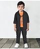 BAD BOYS Cotton Lycra Knit Full Sleeves Self Design Shacket & Joggers With Teddy Bear Printed Tee Set - Grey