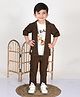 BAD BOYS Cotton Lycra Knit Full Sleeves Self Design Shacket & Joggers With Teddy Bear Printed Tee Set - Brown
