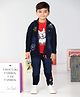 BAD BOYS Cotton Woven Full Sleeves Bunny Printed Mild Washed Shacket & Joggers With Tee Set - Navy Blue